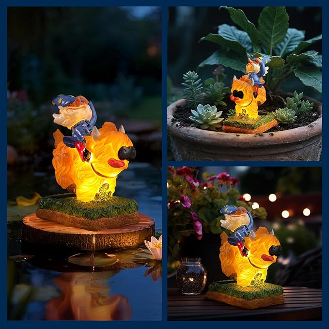 Garden Gnome Statue - Garden Gnome Riding Highland Cow - 6.7 Inch Tall Lawn Figurine - for Outdoor or House Decor - Funny Yard & Patio Decoration