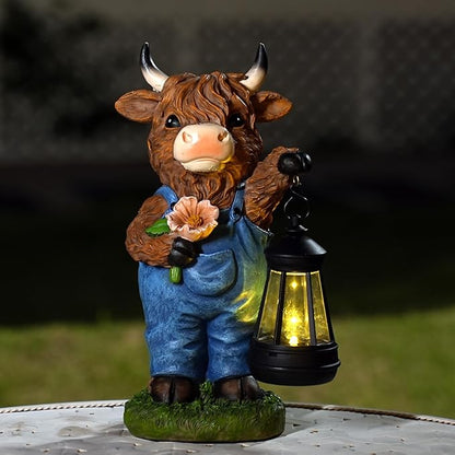 Garden Highland Cow Decor Solar Outdoor Statues - Solar Highland Cow Decor for Yard Garden Patio Lawn Ornaments,Hignland Cow Gifts for Mom,Grandma,Women