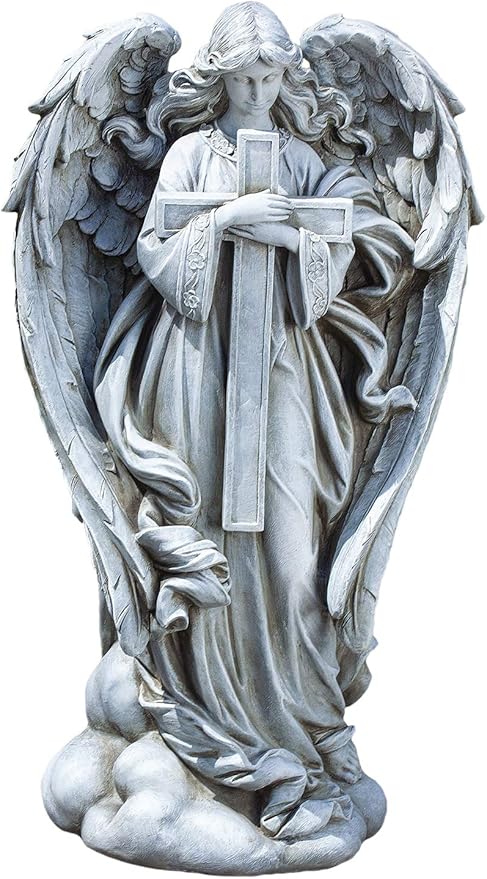 Joseph's Studio by Roman 25.5-Inch Angel with Cross Statue – Religious Garden Decor, Outdoor Christian Figurine for Home, Cemetery, or Memorial
