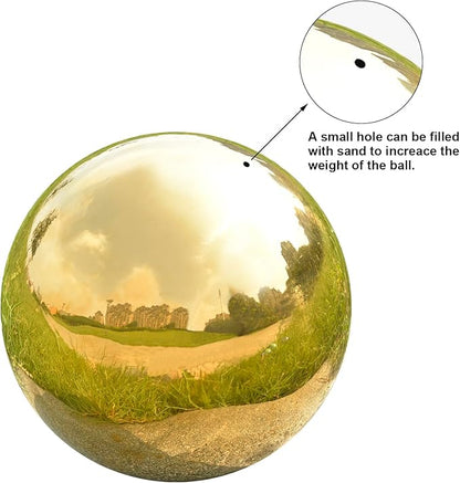Nerien 12 Inch Gazing Ball, Stainless Steel Garden Mirror Globe, Polished Ornament Sphere, Hollow Floating Reflective Hemisphere, Home Outdoor Pond Housewarming Swimming Pool Decoration Gift, Gold
