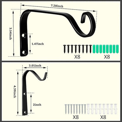 Aidoclip 4 Pack 7 Inch Plant Hanger Brackets for Outdoor Indoor Use, Wall Mounted Iron Hooks for Hanging Baskets, Bird Feeders, Lanterns, Wind Chimes, Rustic Black Garden Decor with Hardware