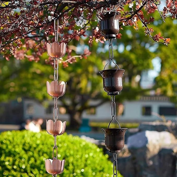 Copper Old Rain Chain for Gutters, Roof Rain Collector/Diverter, Metal Chain Type for Villa Temples(Style 3,3m/10ft)