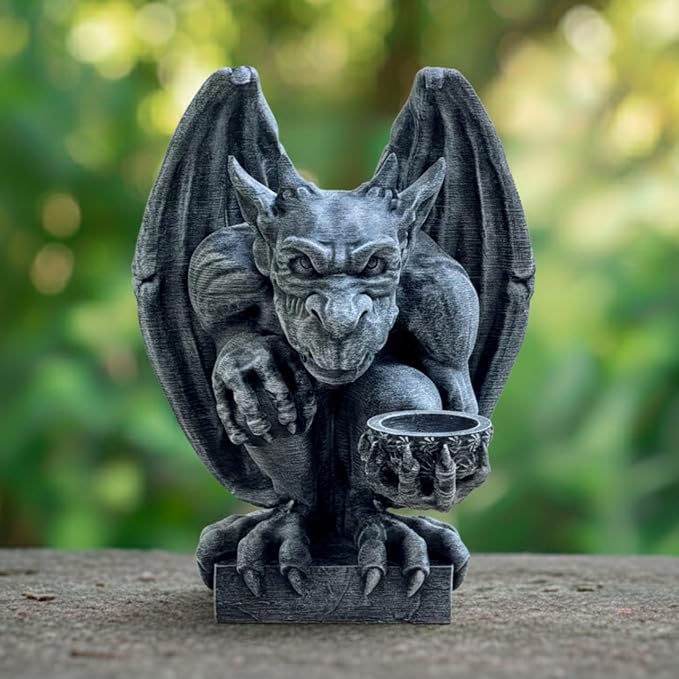 OLOMA Gothic Gargoyle Garden Statue Dramatic Outdoor Sculpture Heavy Stone with Protective Resin Coating Decorative Figure for Garden Weather Resistant Outdoor Indoor Patio Decor