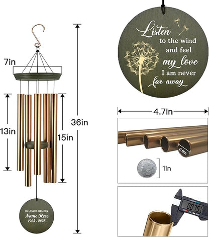 Personalized Wind Chimes 36inch, in Loving Memory of Sympathy Wind Chimes, Dandelion Memorial Wind Chime, Loss of Loved Dad/Mom Outdoor, Funeral Gifts, Listen to the Wind