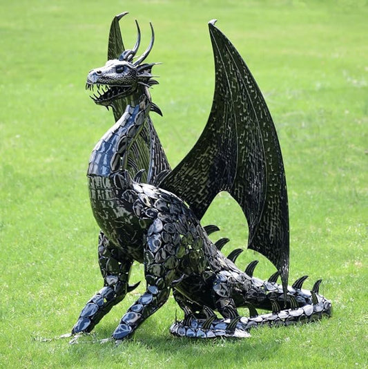 Zaer Ltd. 4.5ft Tall Large Metal Dragon Statue Decoration (for Outdoor or Indoor use) (Tail Laying on Side)
