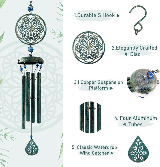 Wind Chimes for Outside Zen Atmosphere Wind Chime Windchime Outdoors for Outdoor Garden Patio Decor with Mandala Design Windchime Gifts for Mother Grandma Sisters(6 Petal)