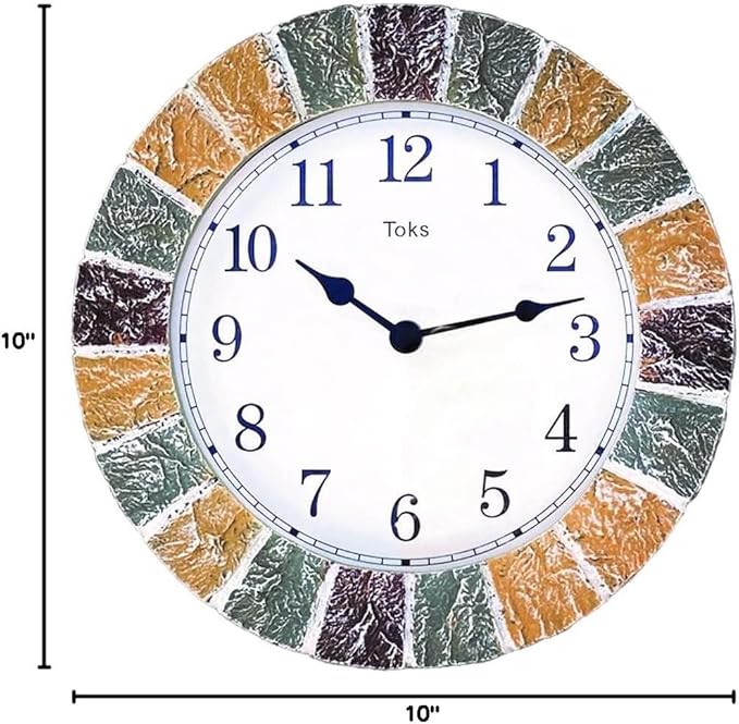 Lily's Home 10 inch Indoor or Outdoor Wall Clock Stone Frame Battery Operated Quartz Movement, Operated Decor for Family Room, Office, Game Room,Garden, Backyard, Pool