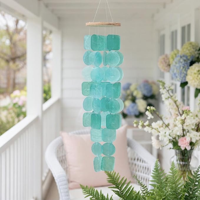 Solange & Frances Wind Chimes for Outside. Capiz Shell Wind Chime Outdoor Decor. Unique House Decor and Gifts for Women Who Have Everything. Ideal for Mom