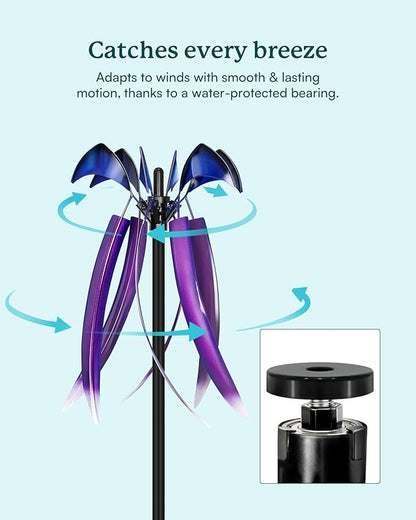 Wind Spinners for Yard Garden, Large Outdoor Metal Wind Spinner with Stake, Kinetic Wind Sculptures & Spinners Windmill for Outside Lawn Yard Art Decor(15" W x 73" H)