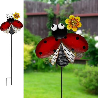 Metal Garden Stakes Spring Yard Sign Decorative Plant Stake Lawn Art Patio Decor Pathway Ornaments Indoor Outdoor Decoration (Beetle)