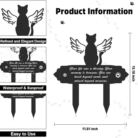 Rngmsi Cat Memorial Decorations - Garden Stakes Markers with Angel Wings, Waterproof Metal Plaques for Cemetery, Cat Grave Decor