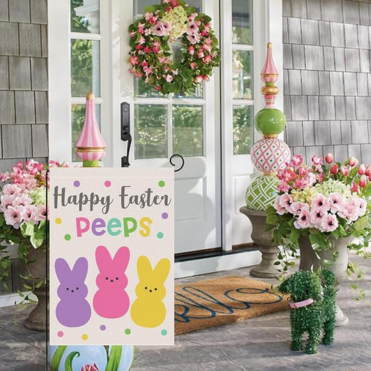 Welcome Easter Garden Flag 12x18 Inch Vertical Double Sided Happy Easter Peeps Small Burlap Flag Holiday Yard Home Outdoor Decoration