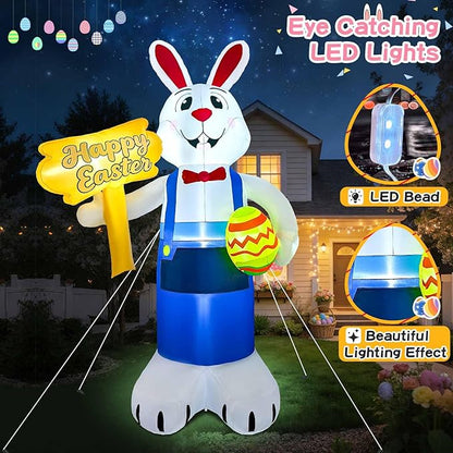 12FT Giant Easter Inflatables Outdoor Decoration Inflatable Bunny Built in LED Lights Bunny Blow Up Yard Decoration for Lawn Garden Holiday Party(with Storage Bag)