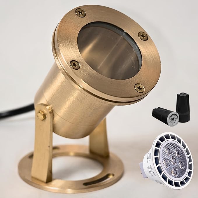 Underwater Light 113 Solid Brass Submersible LED Lights with 7WMR16 LED Bulb for Watertight Bright Long Lasting Pond Lights and Pool Water Fountain Lights