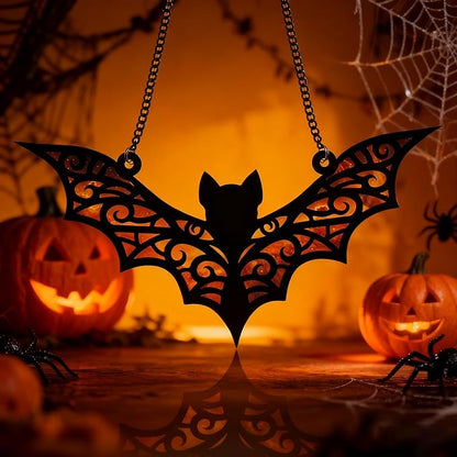 Bat Suncatcher Bat Stained Glass Window Hanging Halloween Decorations Indoor Wall Decor Living Room Birthday Party Favors Gifts for Women, 6.3 Inch