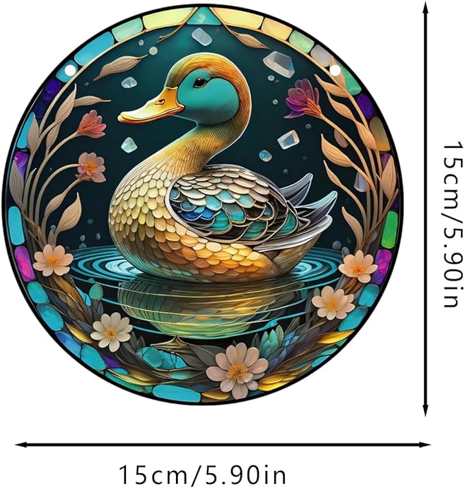 Duck Acrylic Window Hanging,Stained Window Hanging Decor Colorful Ornament,Stained Two-Sided Panel Hangings Decoration,Acrylic Suncatcher for Garden Kitchen Living Room