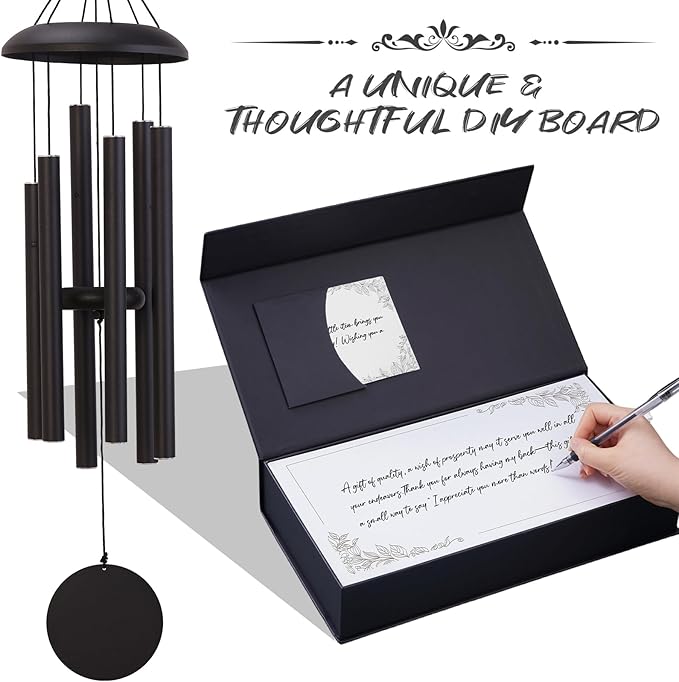 32" Outdoor Wind Chimes Deep Tone, Professionally Tuned C Major Aluminum Wind Chime with Gift Box & Envelope, Memorial Sympathy Wind Chime for Patio Garden Decor, Classic Round, Black