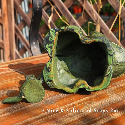 Cast Iron Frog Garden Statue Decor, Frog Pond Sitter Figurine, Frog Sculpture 6.3inches with Crown for Patio, Frog Garden Accent, Cute Outside Ornament, Heavy Duty Weights 4.4lbs