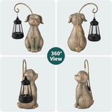 Solar Garden Decor Dog Statues with Lantern,Waterproof Resin Solar Outdoor Statue Decoration for Yard, Lawn, Flower Bed, Backyard, Front Yard, Patio, Balcony – Gift for Dog Lovers