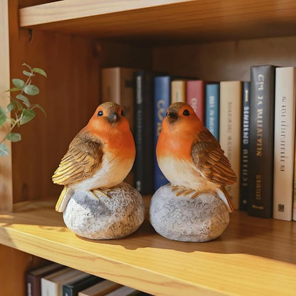 Bird Statue on Rock,Resin Garden Sculpture for Indoor Home Decor, Outdoors, Lightweight & Durable Patio Decor for Yard, Lawn, Housewarming Gift, Festival Gift. The Figurine Set of 2.
