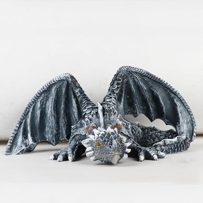 Resin Garden Dragon Statue Squatting Guard Dragon Figurine Dragon Decorations for Outside Lawn Patio Yard Ornament Gothic Garden Decor Patio Balcony Yard Decorations (Black)