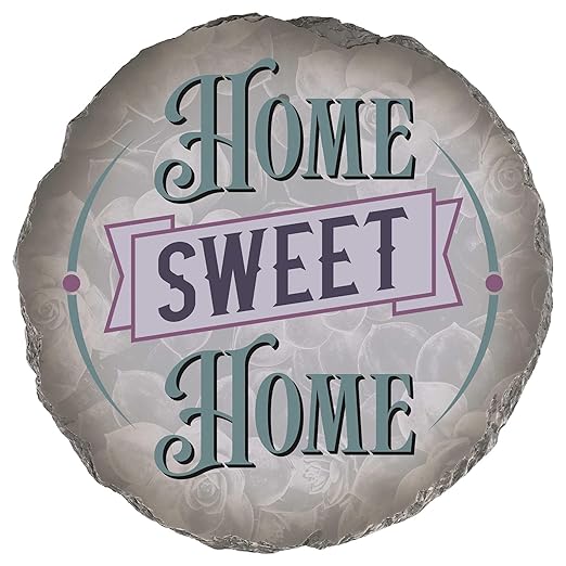 Magnolia Garden 10-Inch Home Sweet Home Decorative Stepping Stone – Teal & Purple Resin Garden Walkway Tile – Shabby Chic Floral Outdoor Accent – Housewarming Gift & Front Porch Welcome Decoration