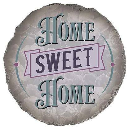 Magnolia Garden 10-Inch Home Sweet Home Decorative Stepping Stone – Teal & Purple Resin Garden Walkway Tile – Shabby Chic Floral Outdoor Accent – Housewarming Gift & Front Porch Welcome Decoration