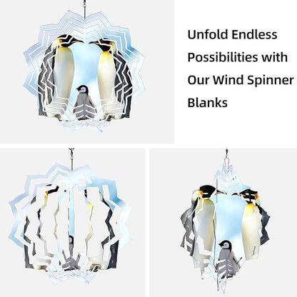 8 Inch Sublimation Wind Spinner, 3D Aluminum Metal Wind Spinner with Hook, Indoor Yard Garden Hanging Decoration, Weather Resistant Rotating Spiral Ornament, Penguin Family