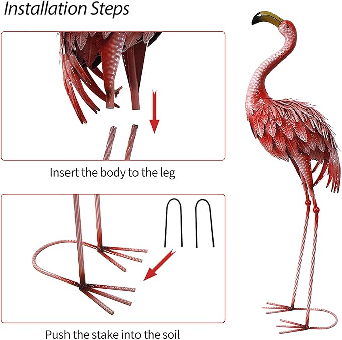 32-36 Inch Yard Flamingos Garden Statues, Metal Flamingo Outdoor Decor, Vibrant Flamingo Statues for Lawn, Backyard, Porch, Patio, Set of 2