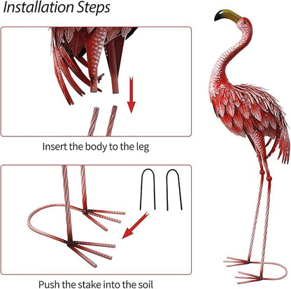 32-36 Inch Yard Flamingos Garden Statues, Metal Flamingo Outdoor Decor, Vibrant Flamingo Statues for Lawn, Backyard, Porch, Patio, Set of 2