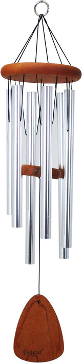 Festival 24-inch Redwood Wind Chime w/Customization in Silver by Wind River for Patio, Backyard, Garden, and Outdoor décor. Made in the USA