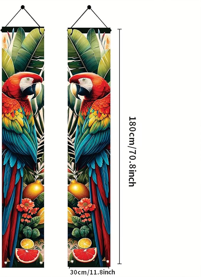 Summer Luau Tropical Parrot Porch Banners 71x12 Inch Party Decorations Colorful Macaw Hanging Door Signs Jungle Leaves Outdoor Patio Welcome Banner for Home Decor