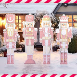 Geetery 4 Pcs Large Nutcracker Yard Sign with 16 Stakes 32 Inch Christmas Yard Decorations Outdoor Holiday Nutcracker Xmas Outside Lawn Decor for Garden Pathway Party(Pink,Cute)