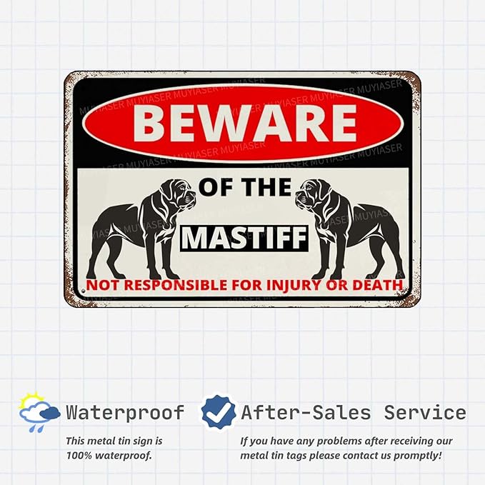 Beware Of The Dog Mastiff Sign Aluminum Metal Tin Signs Outdoor Yard Sign Warning Sign For Fence Yard Home Kitchen Farm Garden Wall Decor 8x12 Inch