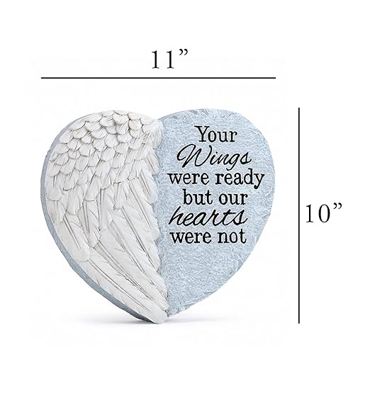 Napco Your Wings were Ready Our Hearts were Not 10 x 11 Inch Grey and White Resin Bereavement Garden Stepping Stone with Angel Wings