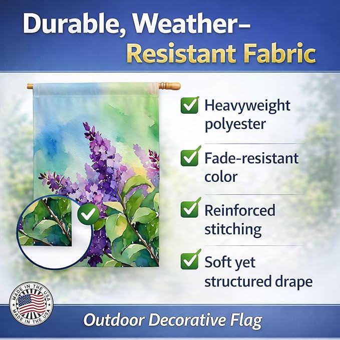 Caroline's Treasures New Hampshire Purple Lilac in Watercolor House Flag Large Porch Sleeve Pole Decorative Outside Yard Banner Artwork Wall Hanging, Polyester, House Size, Multicolor