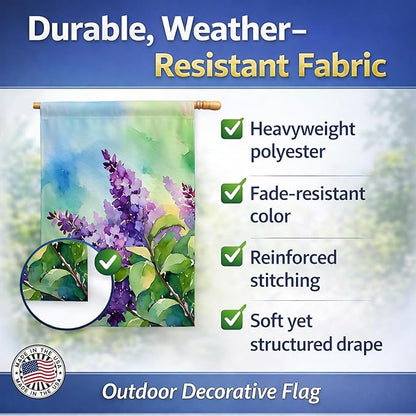 Caroline's Treasures New Hampshire Purple Lilac in Watercolor House Flag Large Porch Sleeve Pole Decorative Outside Yard Banner Artwork Wall Hanging, Polyester, House Size, Multicolor