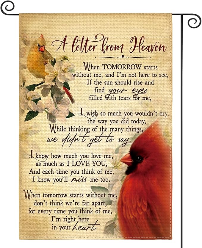 AVOIN colorlife Cardinal Memorial Garden Flag 12x18 Inch Double Sided, A Letter From Heaven Commemorate Cemetery Grave Yard Outdoor Decoration