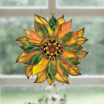 Stained Glass Acrylic Sunflower Ornament – Colorful Glass Sun Catcher for Windows, Christmas Tree Decoration 2025, Hanging Holiday & Everyday Décor Gift(Sun-22)