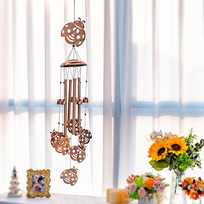 Ladybug Wind Chimes for Outside,Ladybug Gifts for Women Men/Memorial Gifts/Birthday Gift Metal windchimes Outdoors/Indoors,Garden Decor,Patio,Home,Porch,Yard Decorations