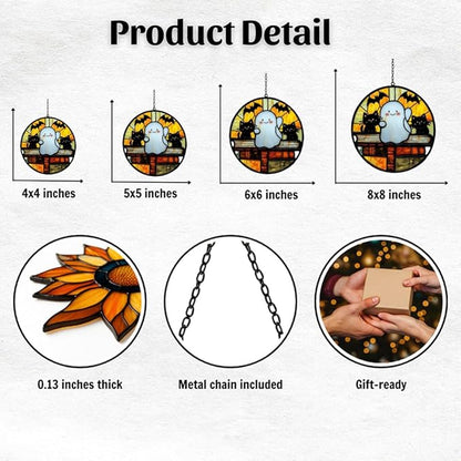 Funny Halloween Ghosts and Books Acrylic Suncatcher Stained Glass Effect Window Car Hanging Christmas Ornament Indoor Outdoor Decor Garden Sun Catcher Panel for Book Lover for Women Mom Grandma