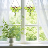 Yalikop 2 Pcs Luna Moth Stained Glass Window Hangings, Green Butterfly Sun Catchers for Windows, Mothers Day Decor Gifts for Mom, Handmade Glass Suncatcher Home Garden Decor, Gift for Decorations