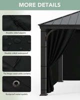 Gazebo Curtains Outdoor Waterproof - 10'Wx10'Lx7'H Weatherproof Patio Pergola Outside Curtains, Gazebo Universal Replacement Privacy Curtains, 4 Panels Sidewall Drapes with Zipper, Black