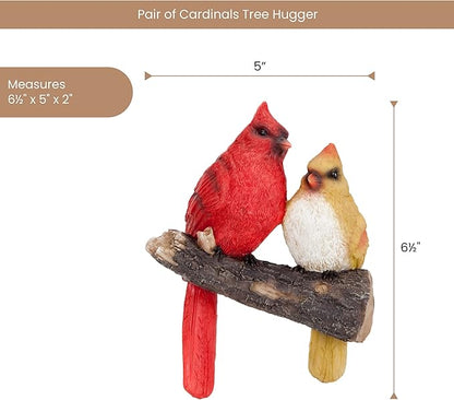 Bits and Pieces - 'Pair of Cardinals' Tree Hugger - Yard Decorations - Whimsical Tree Birds Sculpture - Garden Decoration - Garden Peeker Yard Art