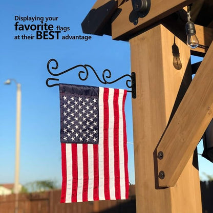 Anley Garden Flags Wall Scroll Hanger - Wrought Iron Horizontal Garden Flag Holder - Weather Resistant & Easy Mounting - Curve Design & Black Matte Coating - H4 x W15