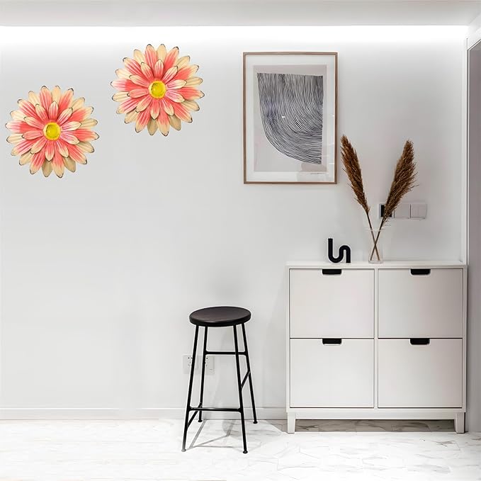 KorBabec 1 Pcs Metal Flower Wall Art Decor for Indoor Outdoor, 7.9" Metal Sunflower Wall Art for Garden Backyard Decor, Multiple Layer Hanging Flower Wall Decor for Bathroom, Living Room, Porch (Pink)
