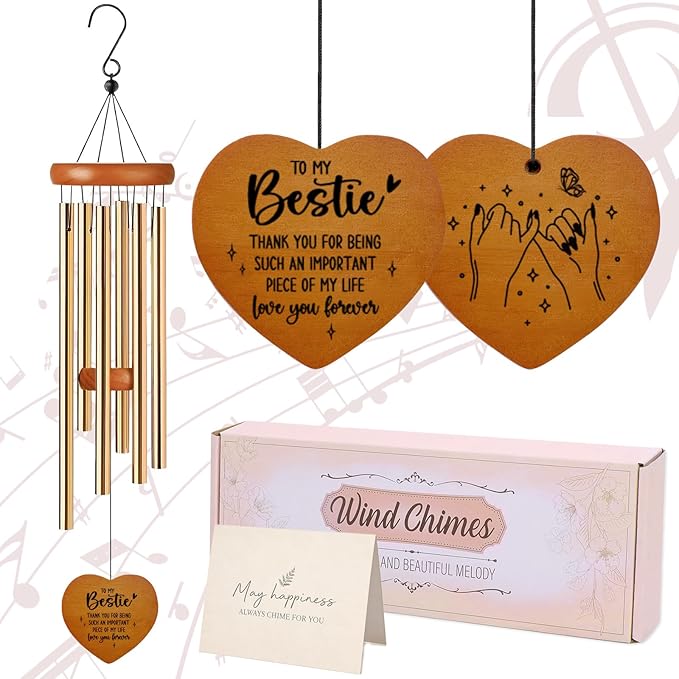Bestie Gifts Wind Chimes - Metal Windchimes Outdoors for Friendship Garden Yard Porch Indoor Balcony Home Hanging Decoration Appreciation Graduation Birthday Sisterhood Gift for Friends