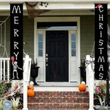 Gothic Christmas Door Banner Gothic Skeleton Christmas Decor for Outdoor, Spooky Skeleton Hanging Merry Xmas Porch Door Sign for Outside Yard Party Decor