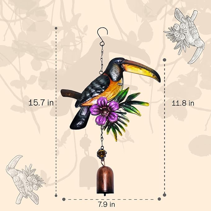Bird Wind Chimes,Small Wind Chime for Outside,Mini Wind Bell,Toucan Outdoor Hanging Decor