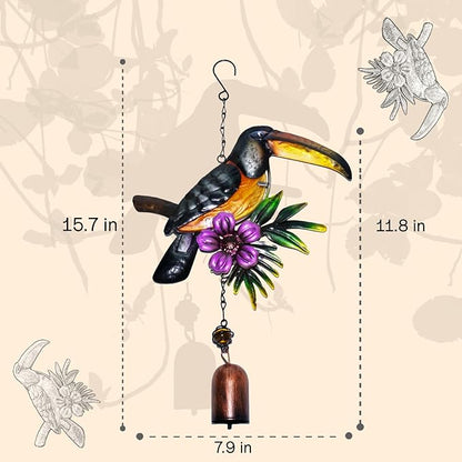 Bird Wind Chimes,Small Wind Chime for Outside,Mini Wind Bell,Toucan Outdoor Hanging Decor